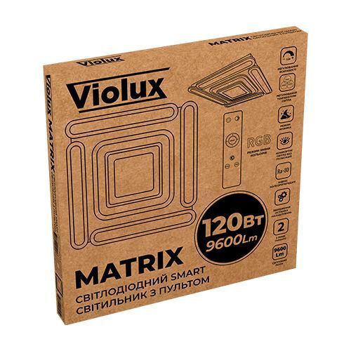 Св-к smart Violux MATRIX 120W 30K-60K 9600LM квадрат-пульт чорний 520мм 220505 фото